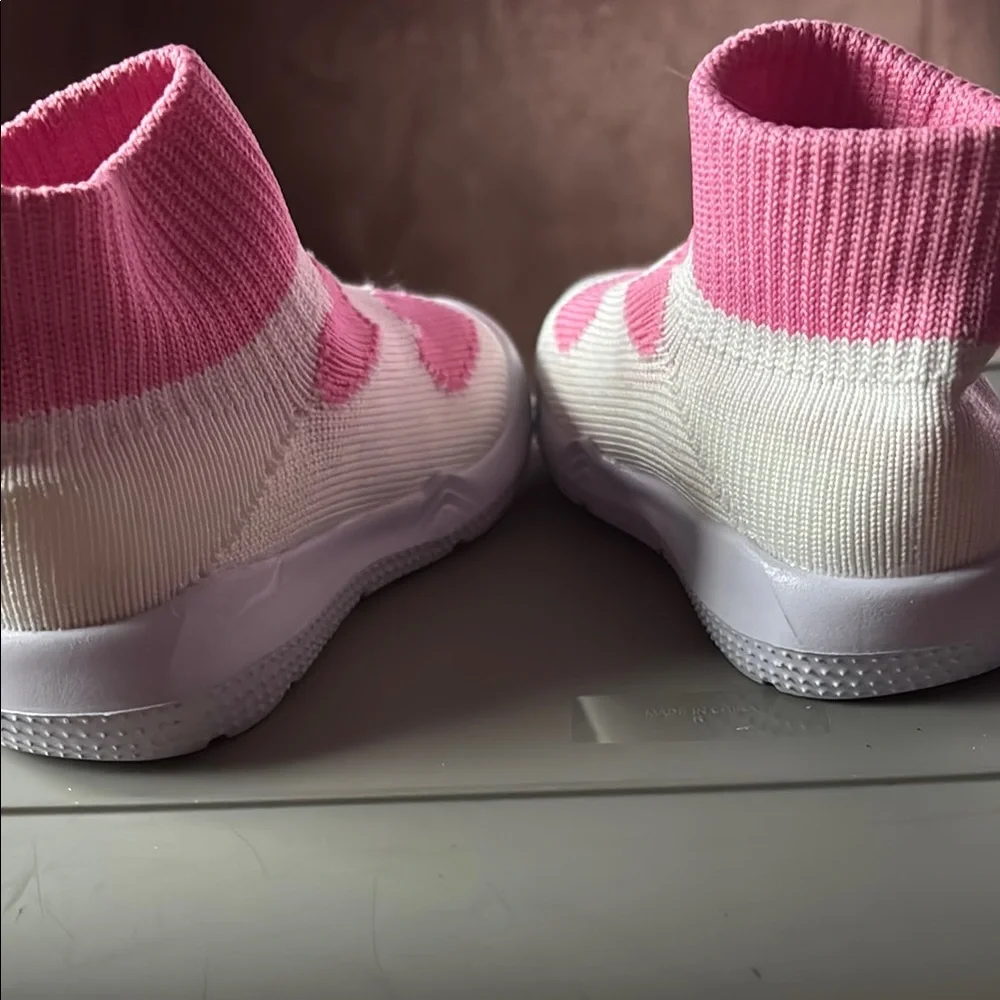 Pink and White Kids Slip-On Shoes with Heart Design